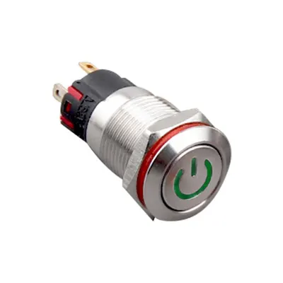12A-P1Z-C Düz Anahtarlı Işıklı Power Metal Buton 12mm - Yeşil