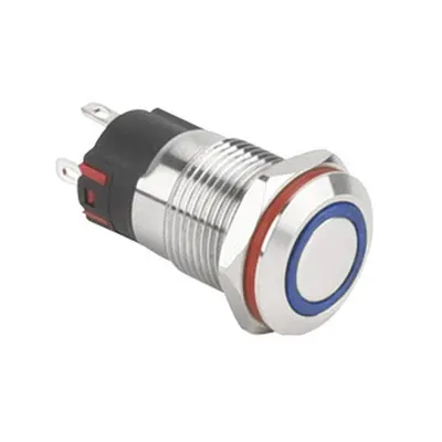 12A-P1Z-E Düz Anahtarlı Işıklı Metal Buton 12mm - Mavi