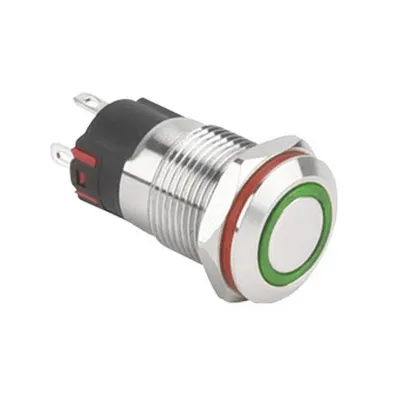 12A-P1Z-E Düz Anahtarlı Işıklı Metal Buton 12mm - Yeşil