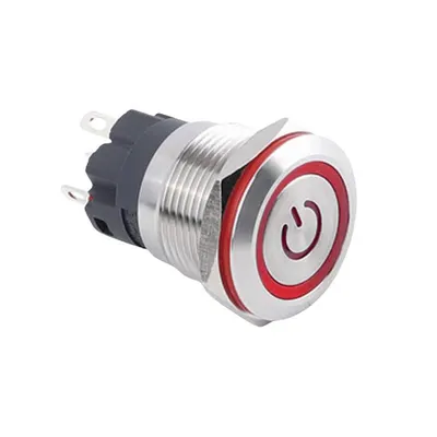Işıklı Metal Buton Düz Anahtarlı Power 19mm - Kırmızı 19A-P1Z-EC
