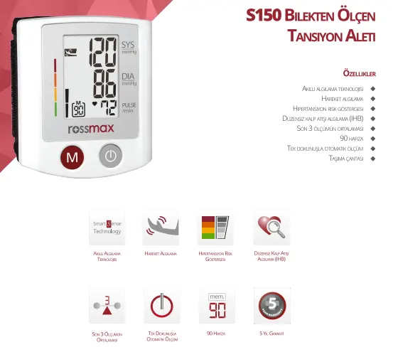 Rossmax s150 bilekten ölçen tansiyon aleti