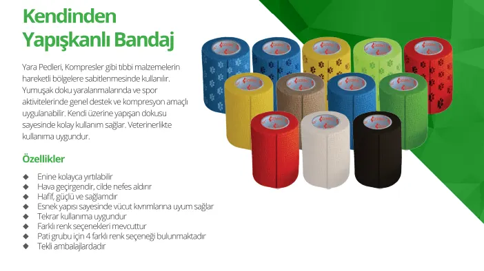Kendinden yapışkanlı bandaj koban bandaj 5 cm x 4,5 m sarı renk 12 adet