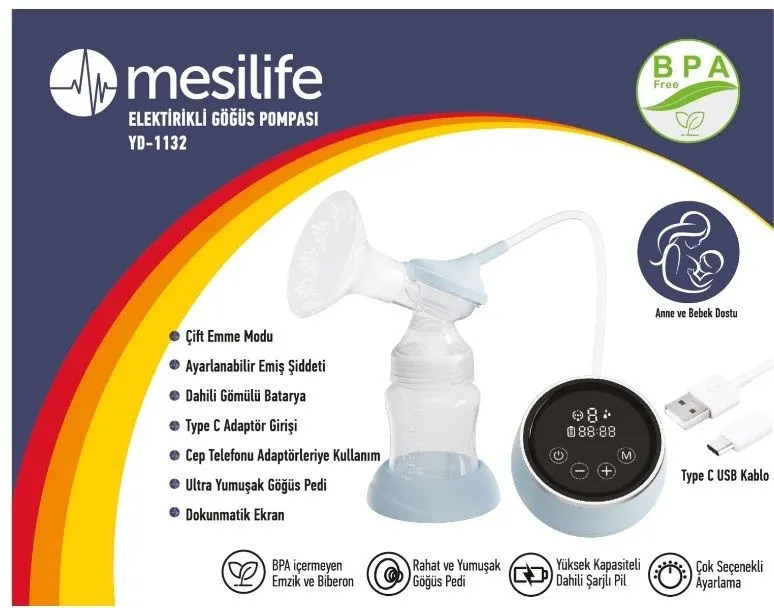 Mesilife YD 1132 Elektrikli Göğüs Pompası - USB Şarjlı ve Taşınabilir