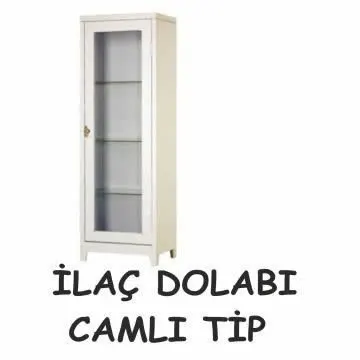 İlaç ve malzeme dolabı camlı kilitlenebilir kapak