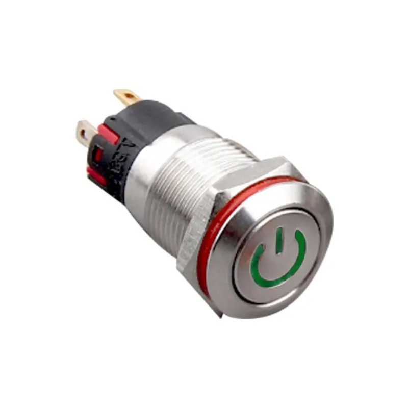 12A-P1Z-C Düz Anahtarlı Işıklı Power Metal Buton 12mm - Yeşil