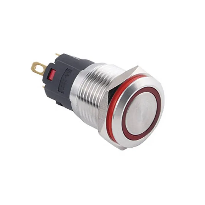 16A-P1Z-E Düz Anahtarlı Işıklı Metal Buton 16mm - Kırmızı