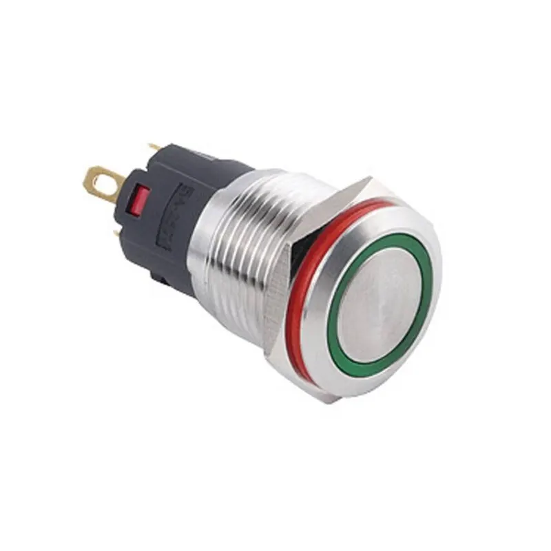 16A-P1Z-E Düz Anahtarlı Işıklı Metal Buton 16mm - Yeşil