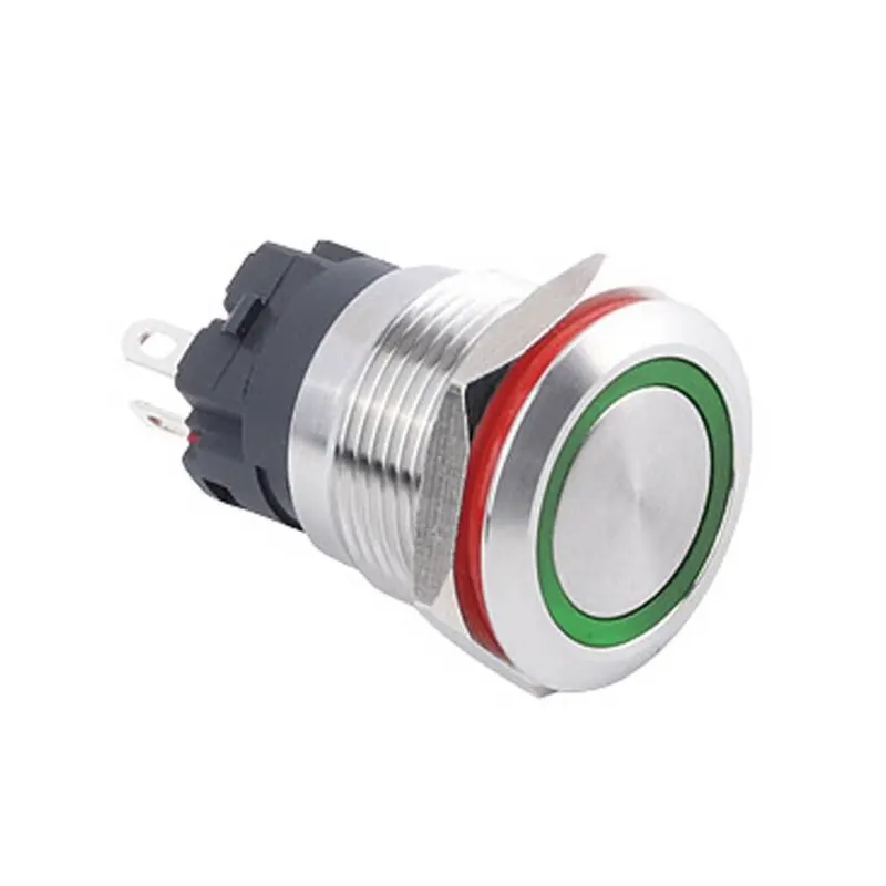 19A-P1Z-E Düz Anahtarlı Işıklı Metal Buton 19mm - Yeşil