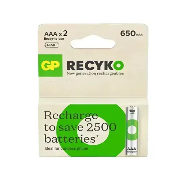 GP Recyko 650mAh AAA Şarj Edilebilir İnce Kalem Pil 2'li