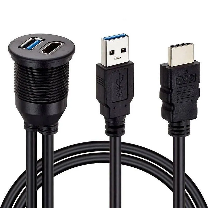 USB 3.0 + HDMI Panel Montaj Uzatma Kablosu Gömme Tip - 2 Metre